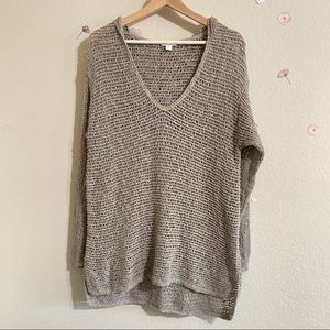 Pure Jill - Open Knit Hoodie Pull Over V neck